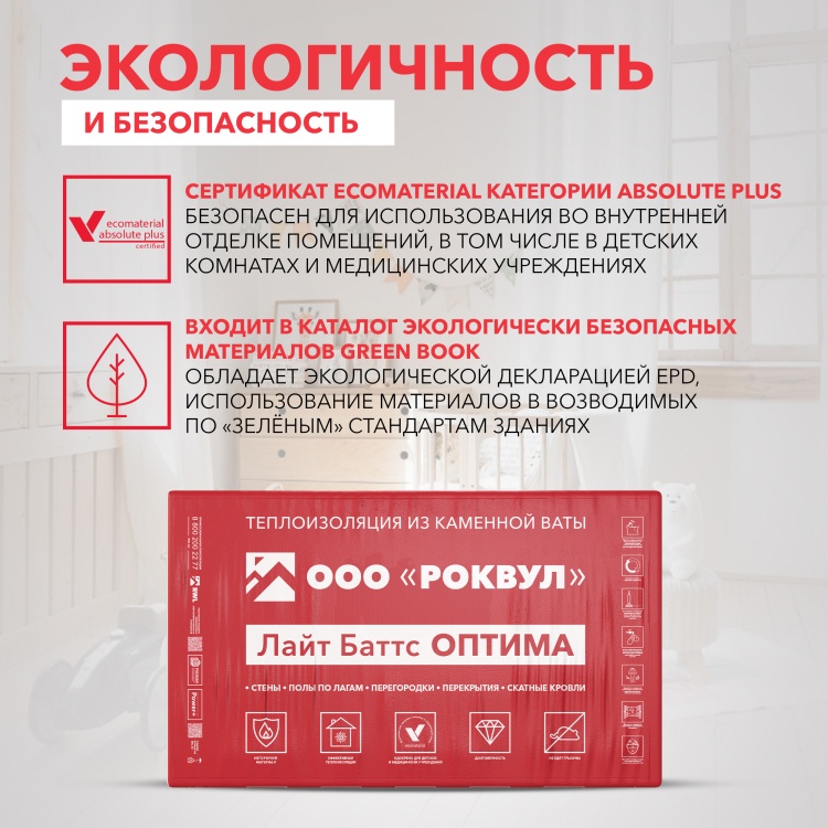 Утеплитель Роквул Лайт Баттс Оптима 1000х600х50 мм, 10 шт/уп, 6 м²