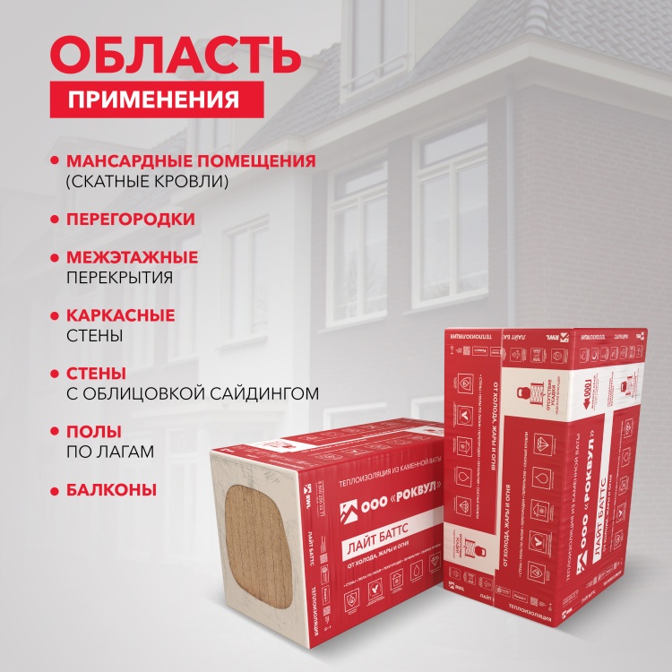 Утеплитель Роквул Лайт Баттс 1000х600х100 мм, 5 шт/уп, 3 м²