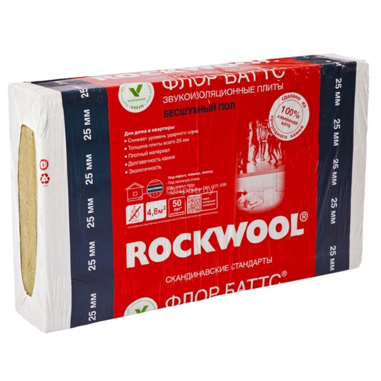Утеплитель базальтовый ФЛОР БАТТС 1000x600x25 Rockwool