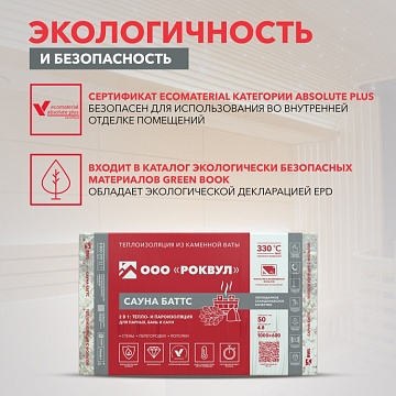 Утеплитель Роквул Сауна Баттс фольгированный 1000х600х50 мм, 8 шт/уп, 4,8 м²